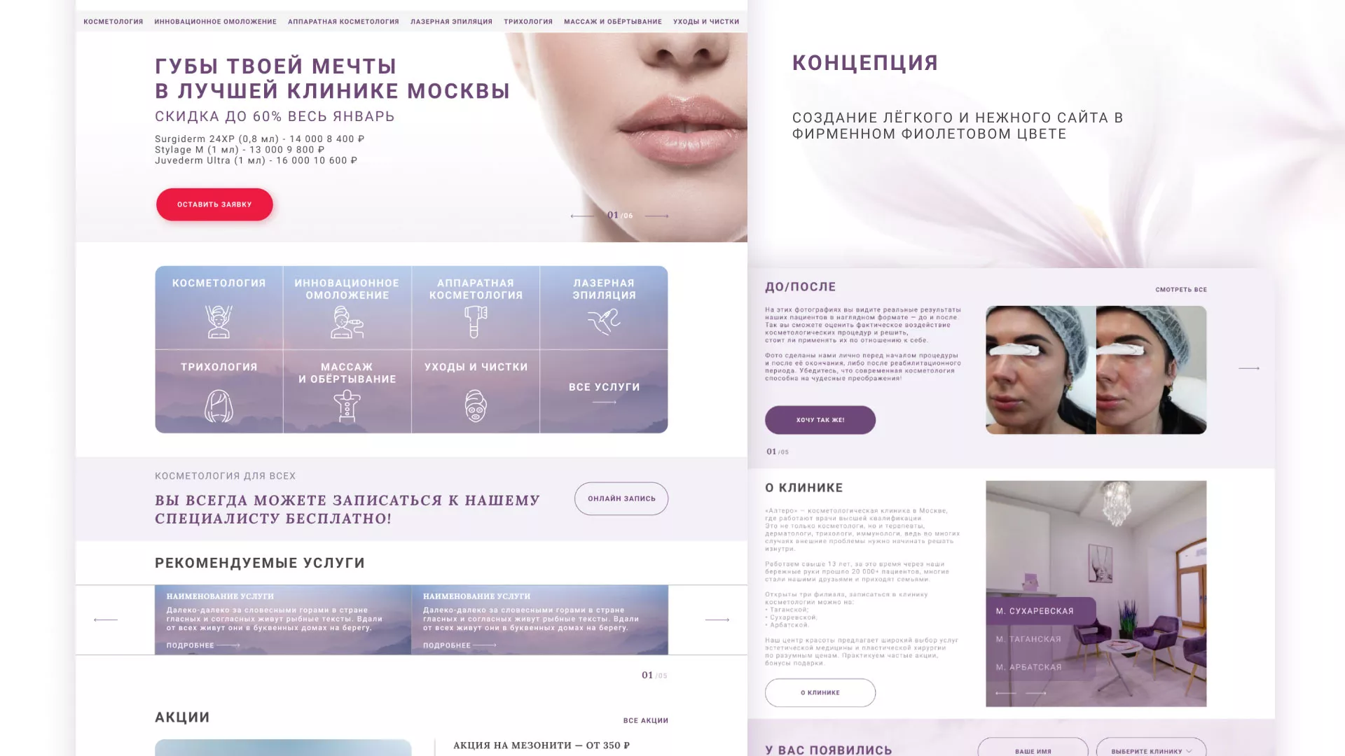 Создание сайта сети клиник эстетической косметологии «Алтеро» в Мытищах